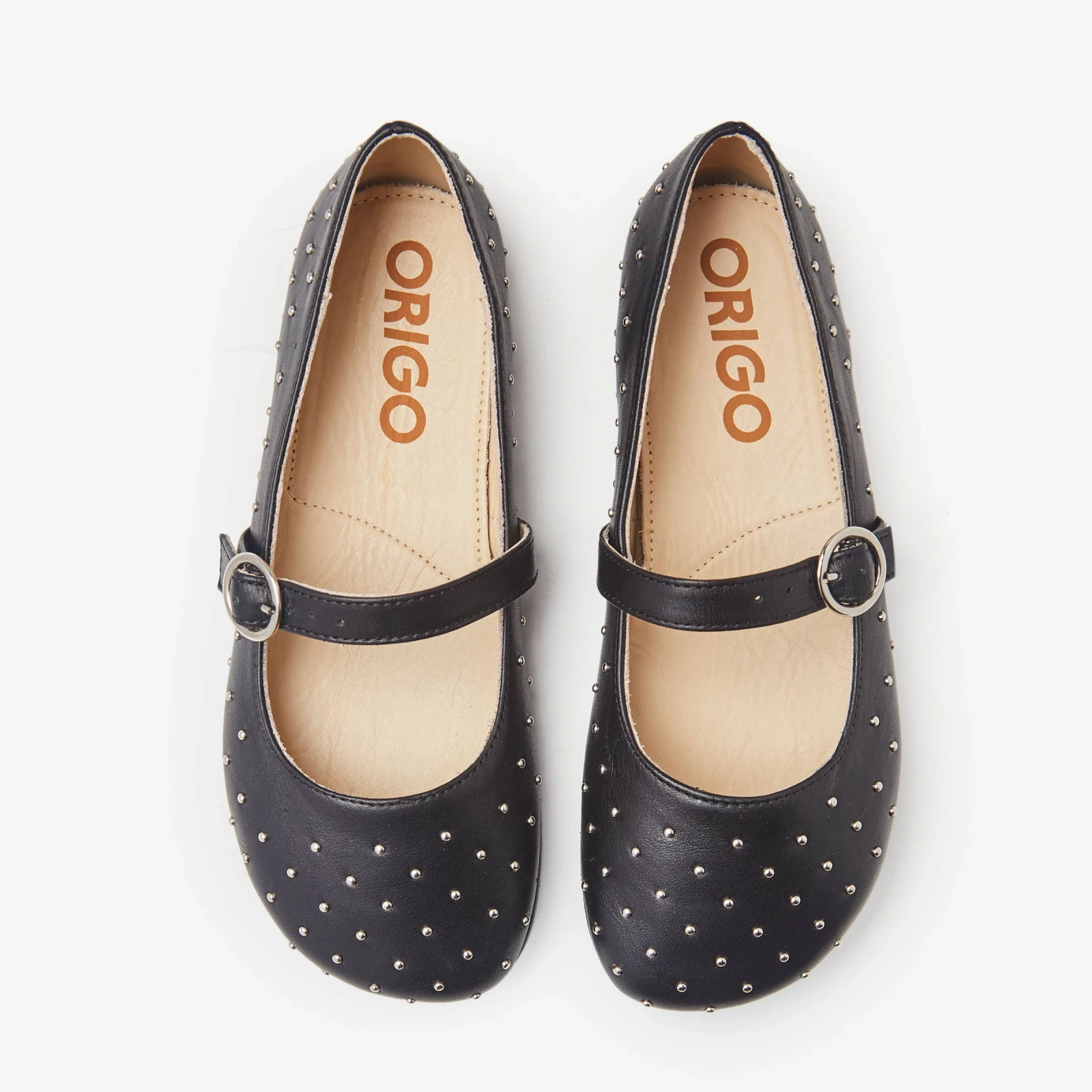 Босоногие туфли Origo Classic Mary Jane — чёрный с заклёпками, фото 3